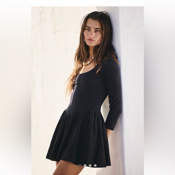 Free People Black Onda Drop Waist Long Sleeve mini Dress - Picture 6 of 6
